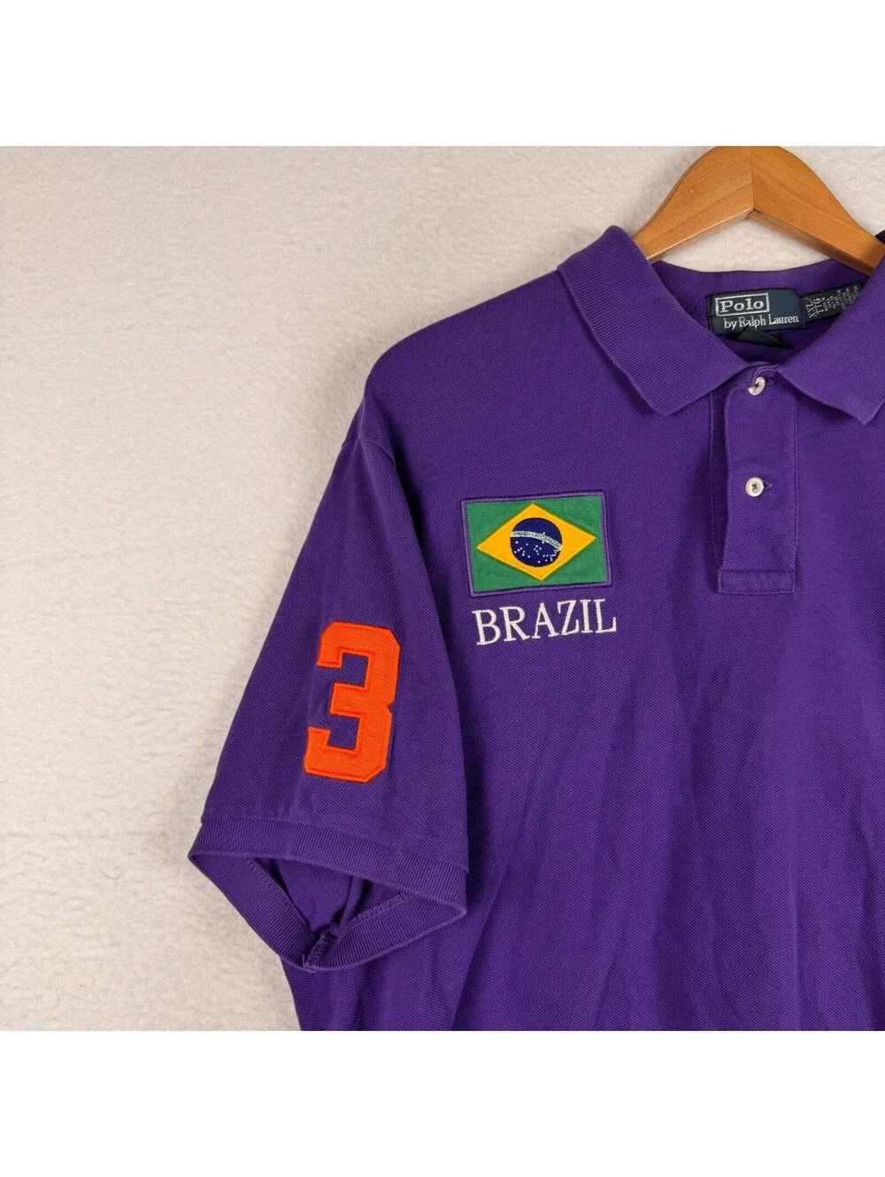 Polo Ralph Lauren Vintage Big Pony Brazil Purple Short Sleeve Shirt Size XXL 2XL